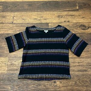 The odells black multicolor stipe shirt sleeve top